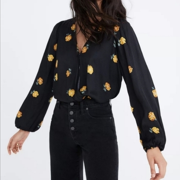 Madewell bubble sleeve wrap top in floating florets Sz XS - Picture 3 of 12